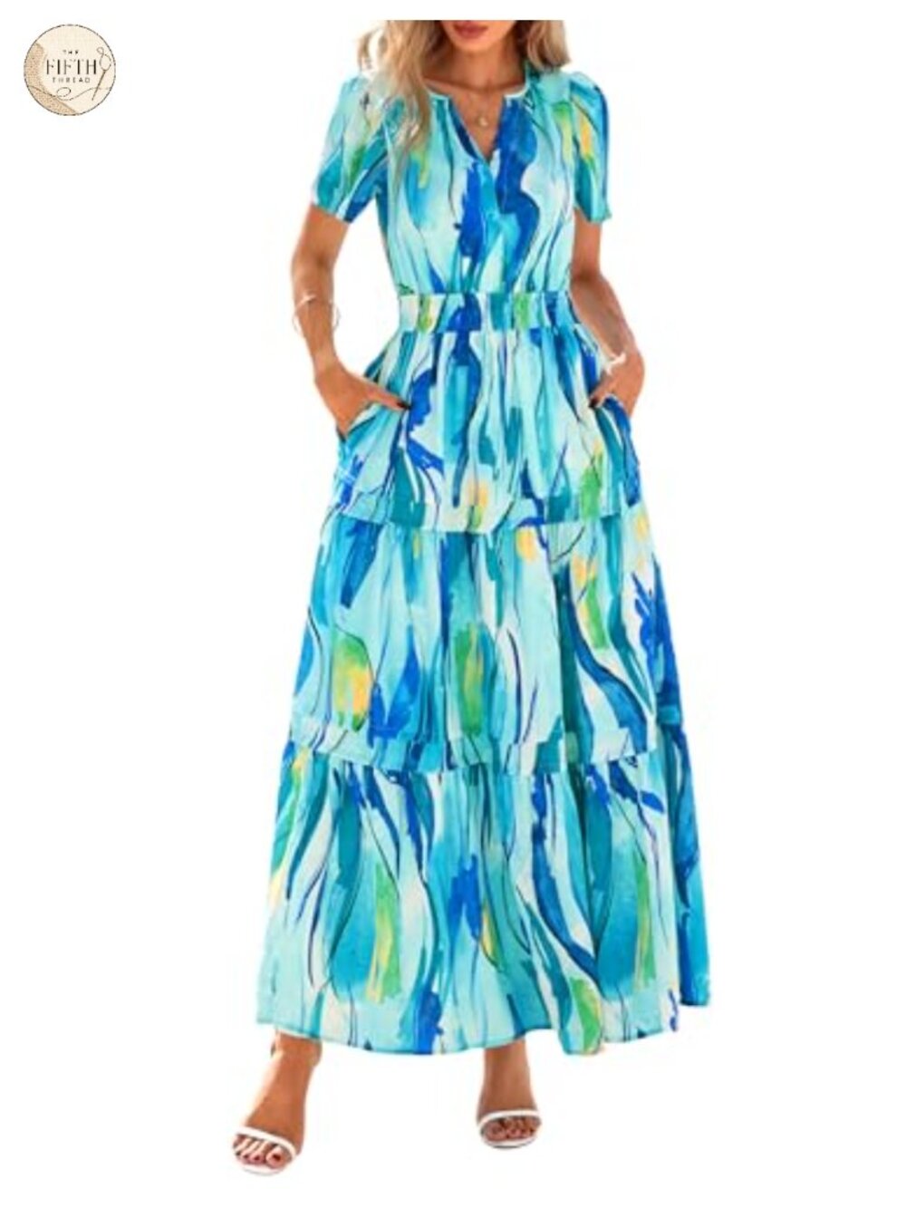 Women's Boho Floral Maxi Dress V-Neck Tiered A-Line Beach Casual